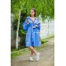 Boho Style Embroidered  Dress Blue with Black/White Embroidery